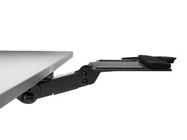 Side-view of Enviro Keyboard Platform attached with Stella Mechanism to a desk