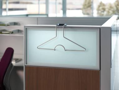 Champagne Flat Top Hanger resting over a privacy screen of a workspace