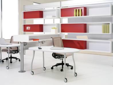 2 Duo Workstations with multiple Duo Tall Storage Supports
