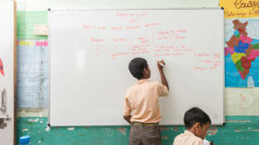 New PolyVision whiteboards and chalkboards were put in 200 classrooms in India.