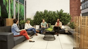 People socialising on the New York WorkLife Terrace
