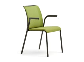 Reply Stackable Chair with Upholstered Back and Seat, Arms and Casters