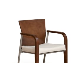 Mingle Guest Chair with dark wood finish and nickel back legs