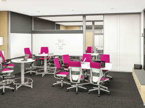 Purple Gesture chairs and Gesture stools in a meeting zone