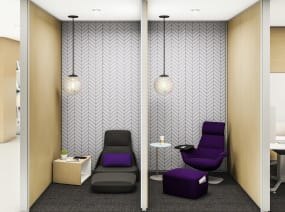 Meeting Zone in the Innovation Center with Hosu lounge and a purple Massaud lounge chair
