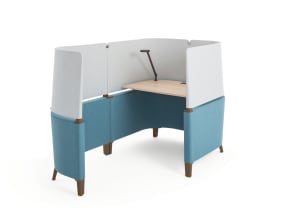 Brody Desk with blue and gray screens.