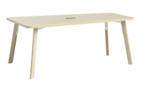 on white image of a Verlay sightline with rounded corners table with wood legs