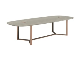 on white image of a Verlay softened rectangle table with metal split trestle leg,