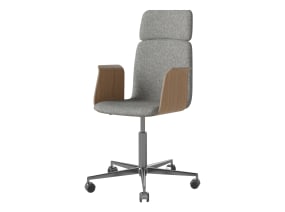 Palm CEO Office Chair with Upholstered Seat, Veneer Armrests and Wheels on white background
