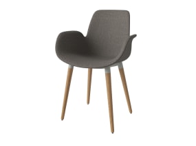 Seed-Stuhl (Lounge-Stil) mit Holzbeinen auf weißem Hintergrundn