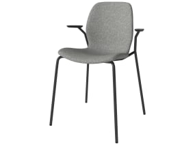 Seed Stuhl gepolstert mit offener Armlehne und Metallbeinen Auf weißem Hintergrund