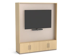 EMEA - Share It - Media Wall - Modular Bottom Tech Credenza + Hutch on a white background