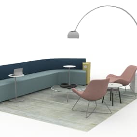 Orangebox Away From The Desk, Orangebox Avi Chair, Embold Table, Coalesse Holy Day Table, Coalesse Await Table, FLOS Arco Lamp Planning Idea