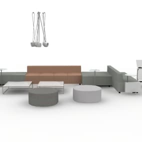 Planning idea of a common space with Await lounge system, Await table, Joel chairs and Holy Day table