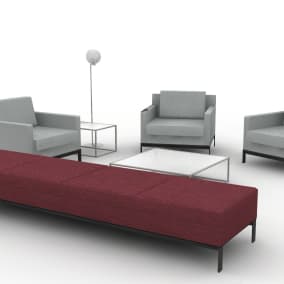 Planning idea of a social space with a large Topo lounge seating, 3 Millbrae lounge chairs and CG_1 table