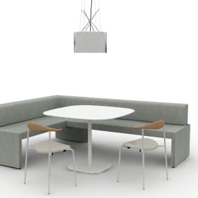 Planning idea of a social space with Enea lottus table, Together bench and two CH88 chairs