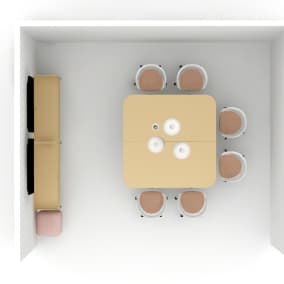 Planning idea of a meeting room with Viccarbe Season Pouf, Denizen Credenza, Lox Chair and SW_1 Table
