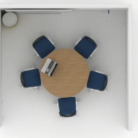 QiVi​, Blu Dot Wook Wall Hook​, Universal Round Table​, Blu Dot Bumper Small Ottoman, Steelcase Whiteboard​ Planning Idea