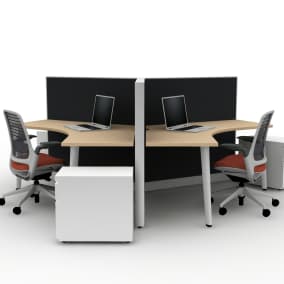 Series 1 Task Chair, Tapered Leg, Answer Panel, 120 degree Universal Worksurface, AMQ Metal Mobile Pedestal