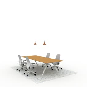 Potrero415 Table, SILQ Chair, Blu Dot Trace Pendant, Eskayel Alabaster Rug Planning Idea