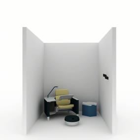rendering of a private enclave with a brody chair with lamp