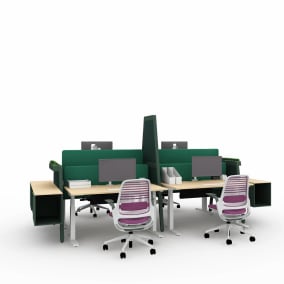 rendering of a work space with height-adjustable Bivi desk, Series 1 office chairs, soto worktools,
