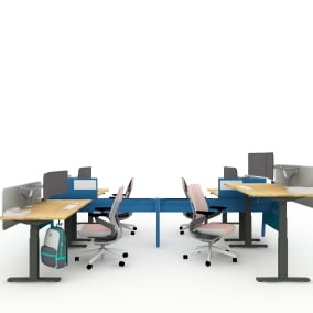 Turnstone Bivi Height Adjustable Desk Turnstone Bivi Clamp-on Power Turnstone Bivi Straight Screen Turnstone Bivi Bench Steelcase Gesture Chair Steelcase SOTO Worktools Steelcase Volley Dual Monitor Arm