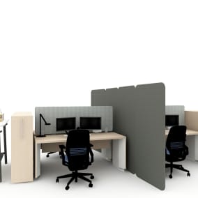 Steelcase Studio Slim Leg Height-Adjustable Desk, AMQ Screens, Steelcase Flex Freestanding Screens, Steelcase HD Storage, Steelcase Flex Slim Table Planning Idea