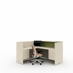 rendering of a single workstation with Series 2 chair and payback desk