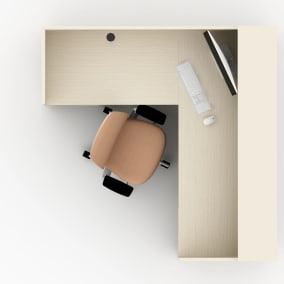 rendering of a single workstation with Series 2 chair and payback desk