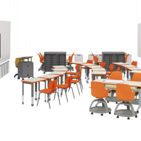 Steelcase Node Chair, Smith System Flavors Chair, Smith System Interchange Desk, Smith System Cascade Storage, Smith System Cascade Teacher Desk, Steelcase Verb, Polyvision Flow