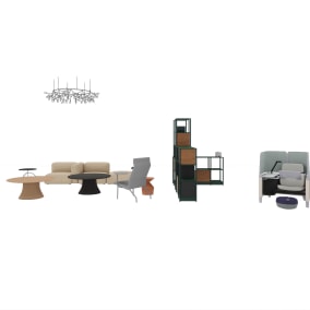 Steelcase Brody, Steelcase Flex Active Frames, Viccarbe Shape, Viccarbe Cambio low table, Viccarbe Savina sofa, Viccarbe Bamba low table, planning idea