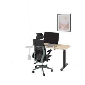 Solo Sit to Stand Desk, Gesture Chair, Burin Mini Table