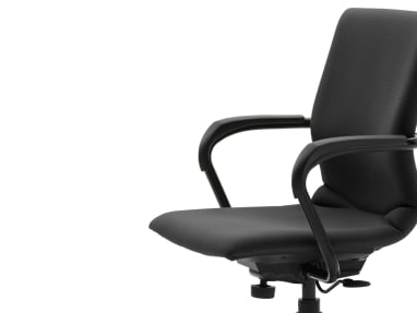 Close-Up of seat and back of a black swivel base Protege guest chair