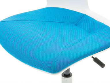 Close-Up of a Blue Jay seat on a White Shortcut Task Chair