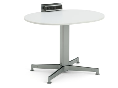 ScapeSeries sitting height table with power outlet on white background