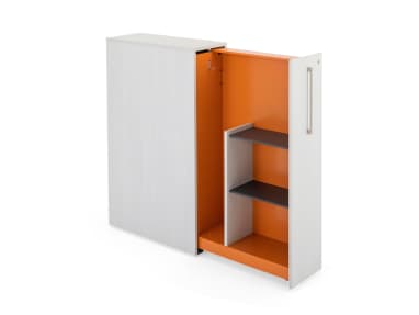 High Density desk storage with tall pull out drawer with interior shelves