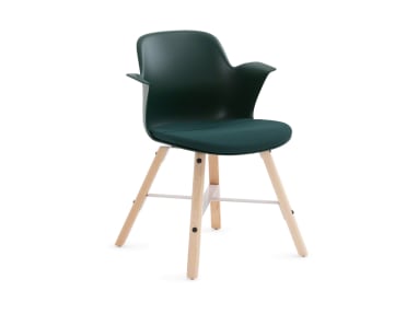 Node Chair by Steelcase with wood legs and dark green seat