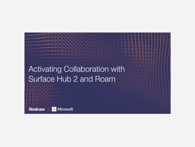 "Activating collaboration with surface hub 2 and roam" in white on a purple background