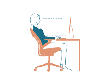 illustration of the side view of a work space with a woman sitting in a chair on the computer