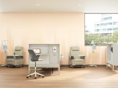 medical exam space with Node stools, Empath chairs and IV medicine