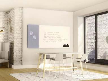 Accord combination board with PET acoustic material and Ceramic steel whiteboard in a work environment