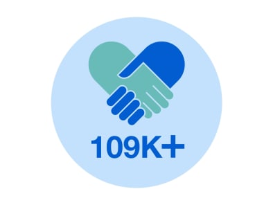 109k Employee volunteer hours icon on the Social lander
