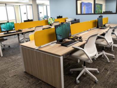 office furniture with yellow screens