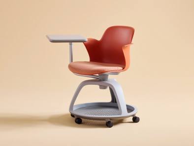 Red Node chair by Steelcase Learning on a light background color