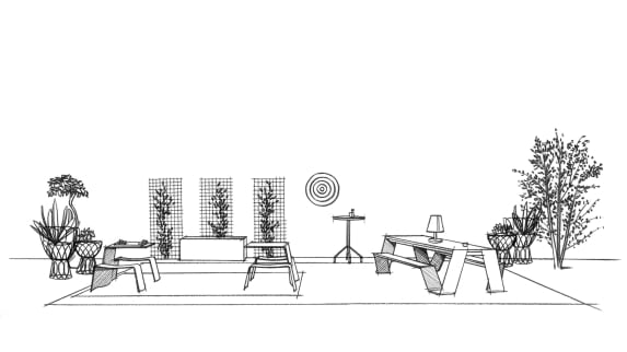Sketch of a gathering space with Extremis seating.