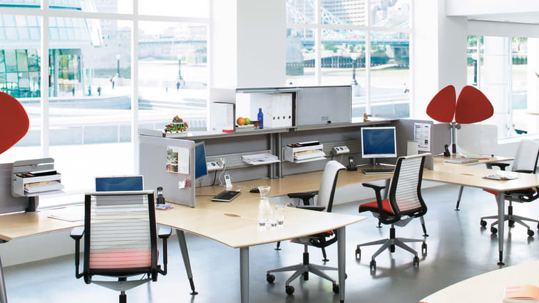 open space work environment with desks and task chairs TNT*