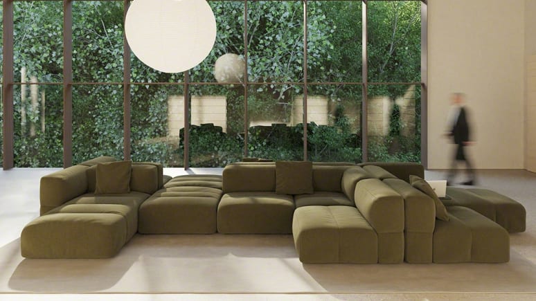 savina sofa in olive color