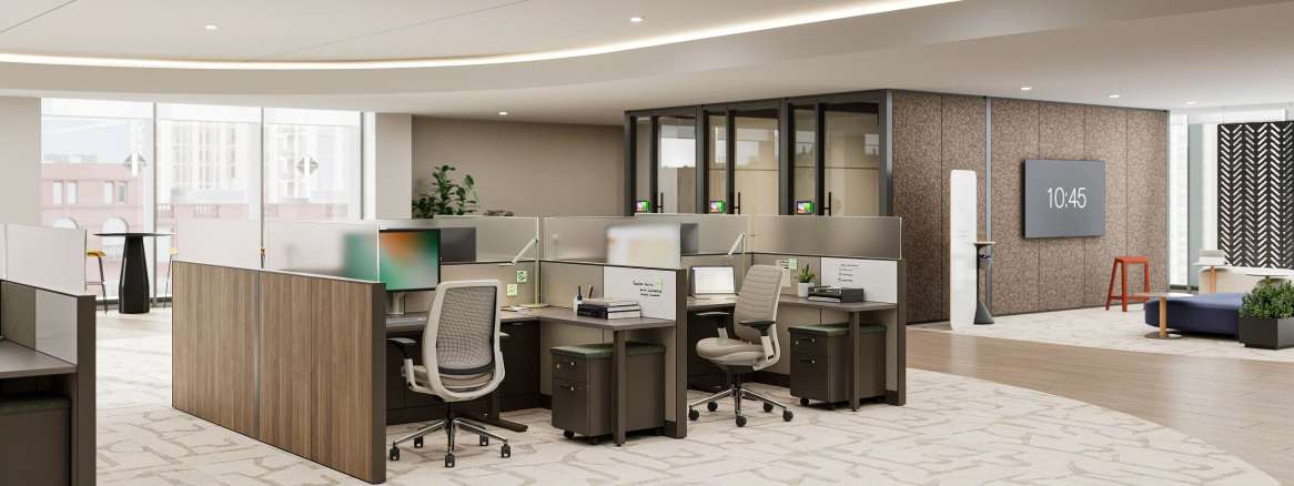 Office benches with chairs