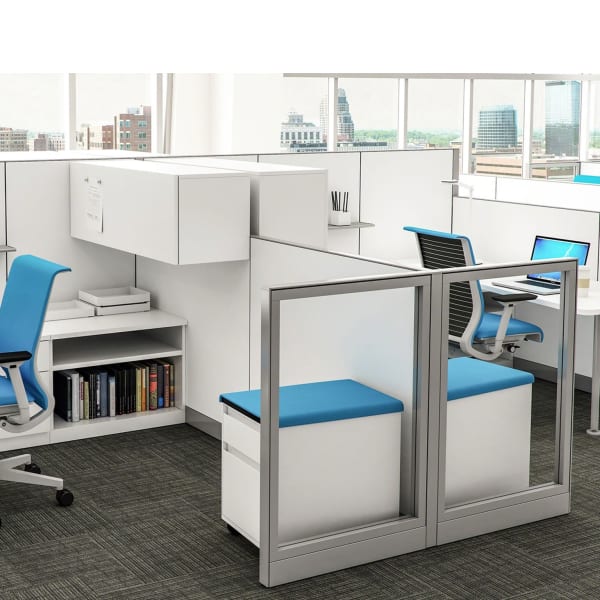 gray cubicles with windows on top